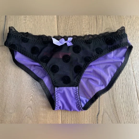 7 til Midnight black on black polka dot and purple cami and panty set. Size S/M - Picture 3 of 11